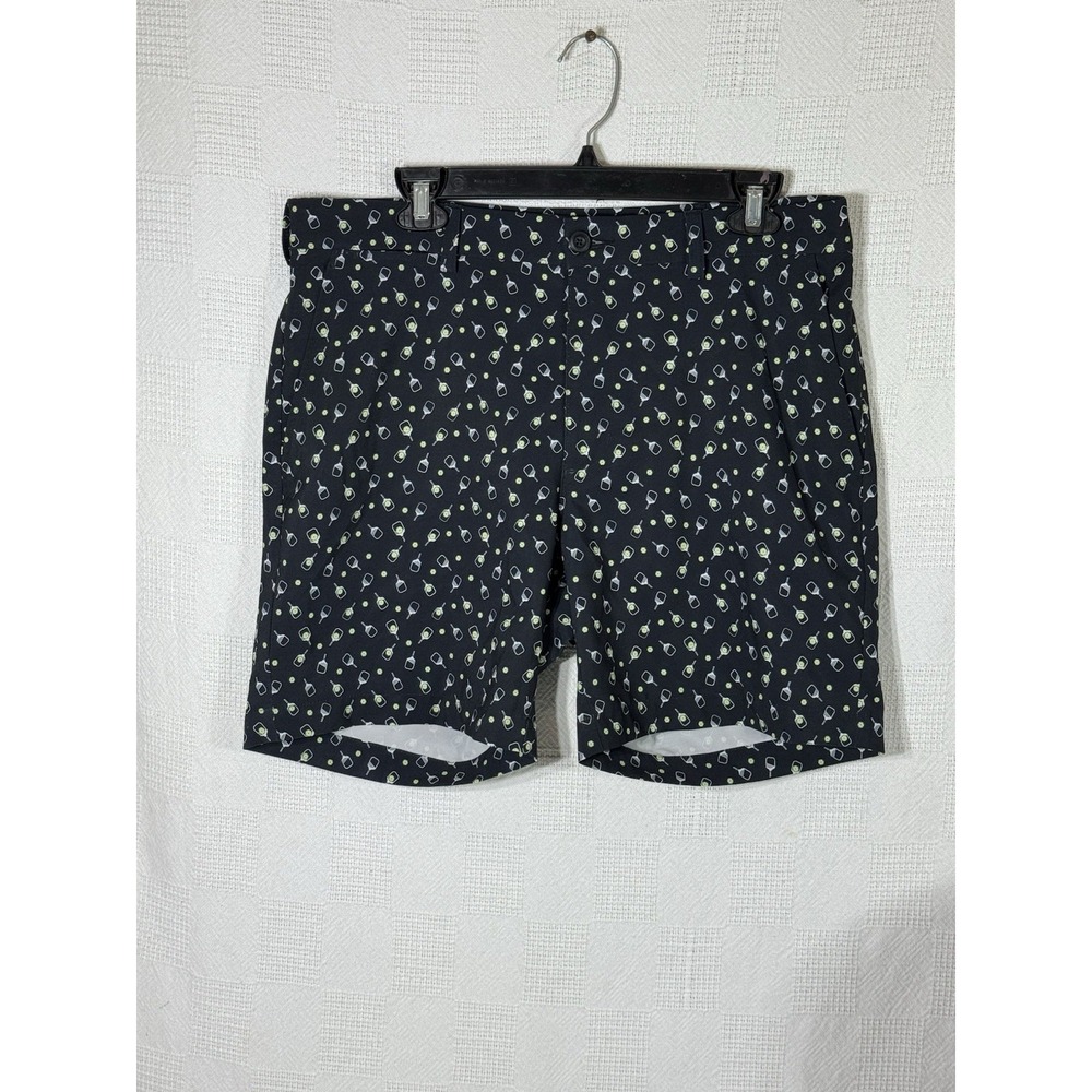 Roundtree & Yorke Performance Shorts Mens 34 Black Pickle Ball Print 7" Inseam